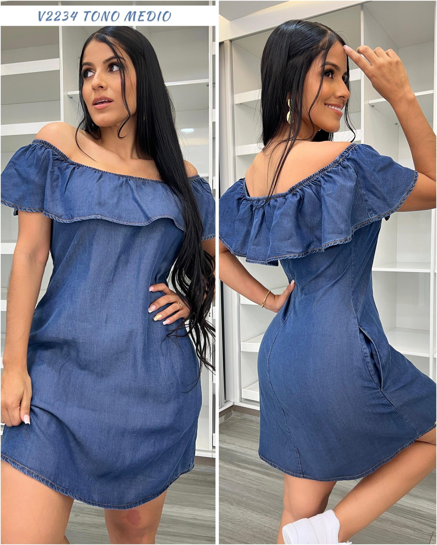 V2234-Vestido Campesina-Jeans Liviano